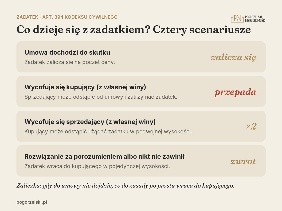 Co dzieje się z zadatkiem: cztery scenariusze według art. 394 Kodeksu cywilnego